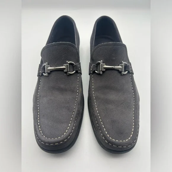 Salvatore Ferragamo Gancini Bit Loafers Men's US 9 D Gray Suede Leather Silver - Picture 15 of 15